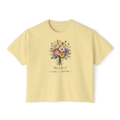Mom's Bunch Custom Name Boxy Tee — Mother's Day Shirt