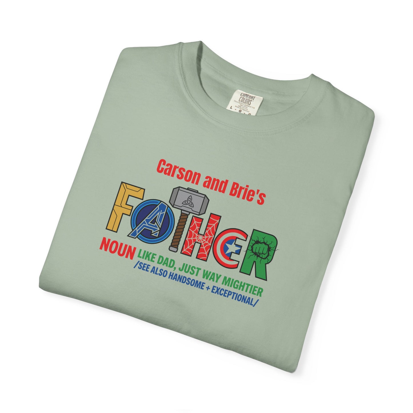 Superhero Father Custom Kid's Names— Fathers Day Tee