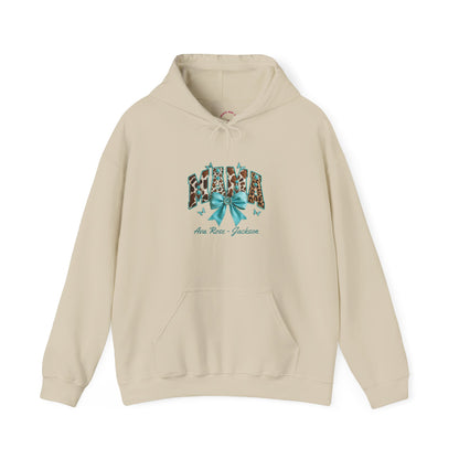 Mama Teal Bow Custom Kids Name Mama Hoodie — Personalized Mom Hoodie