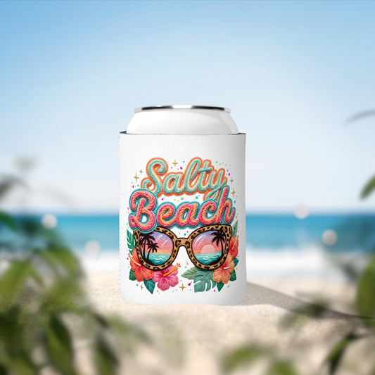 Salty Beach Can Cooler Sleeve — Personalized Can Koozie for BBQs & Beach Days
