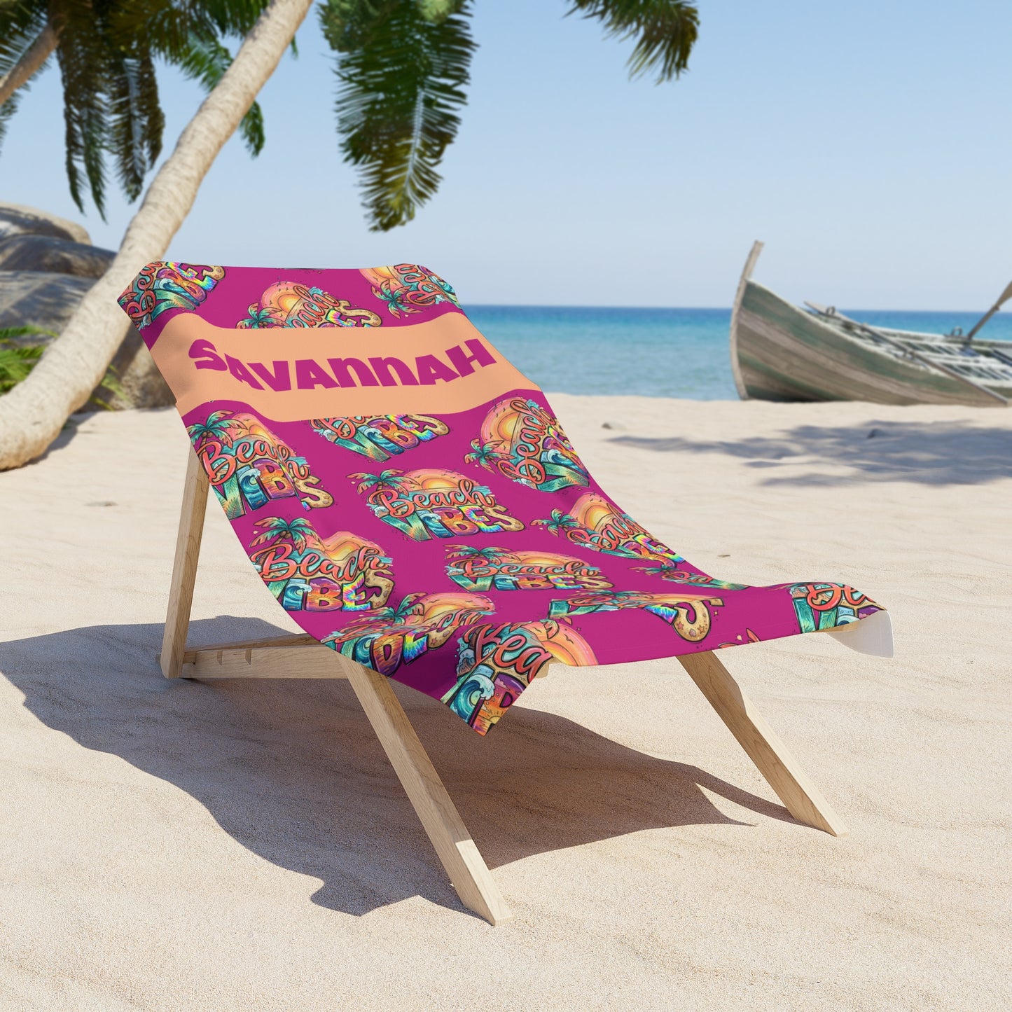 Beach Vibes Beach Towel — Personalized Name & Design