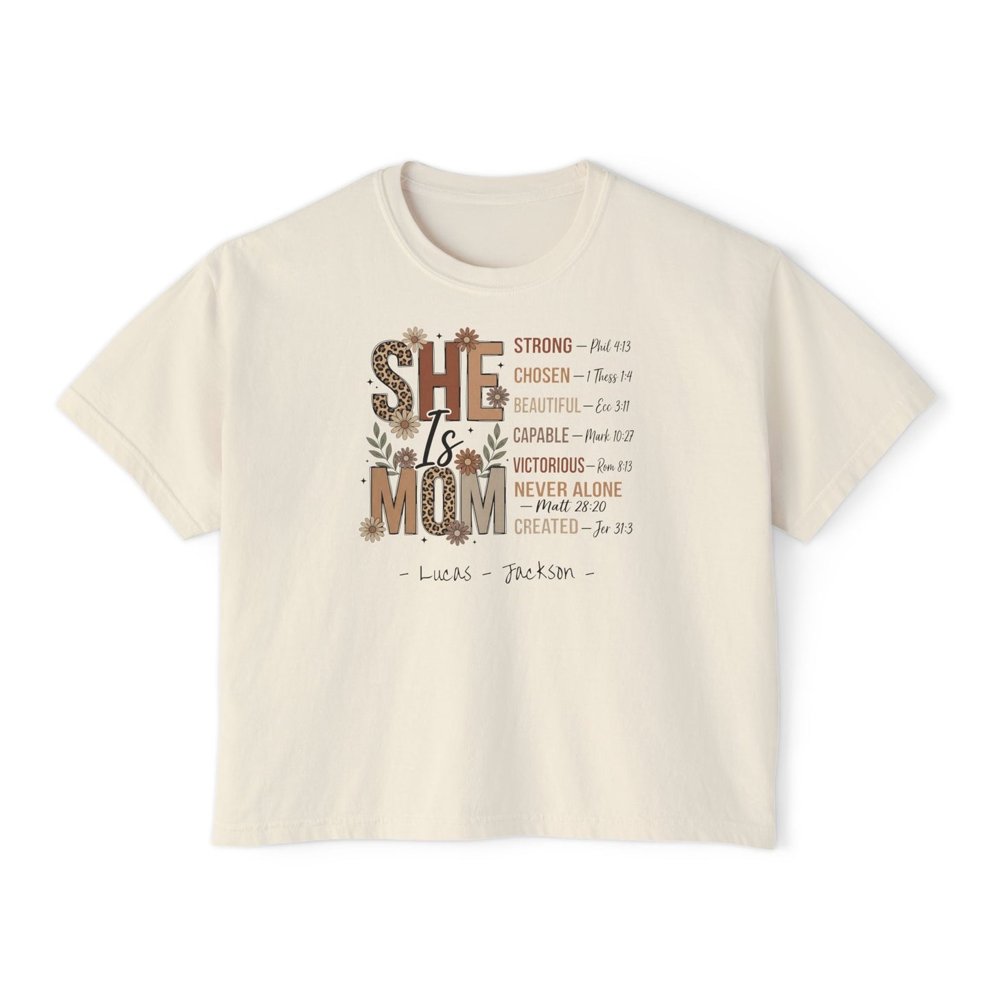 She Is Mom Custom Name Boxy Tee — Mother's Day Shirt