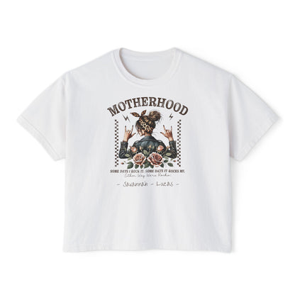 Rockin Motherhood Custom Name Boxy Tee — Mother's Day Shirt