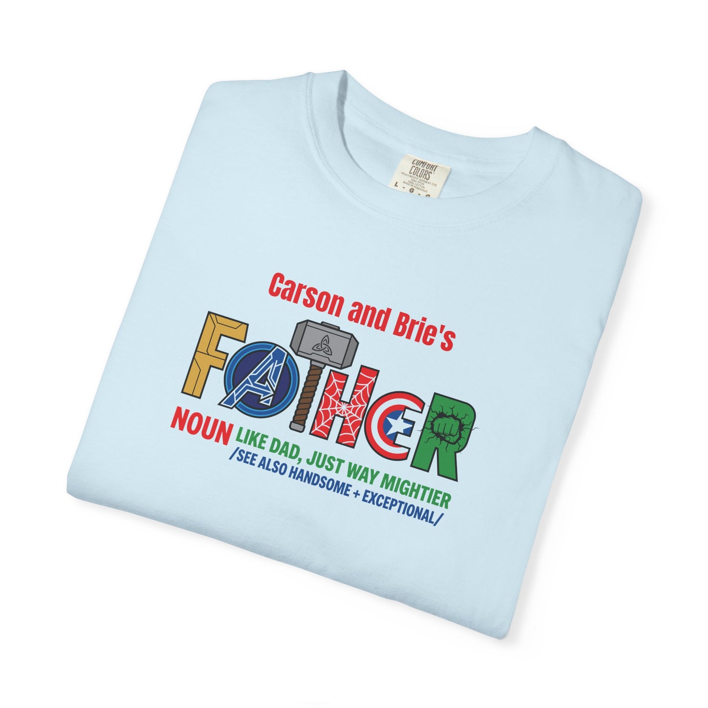 Superhero Father Custom Kid's Names— Fathers Day Tee