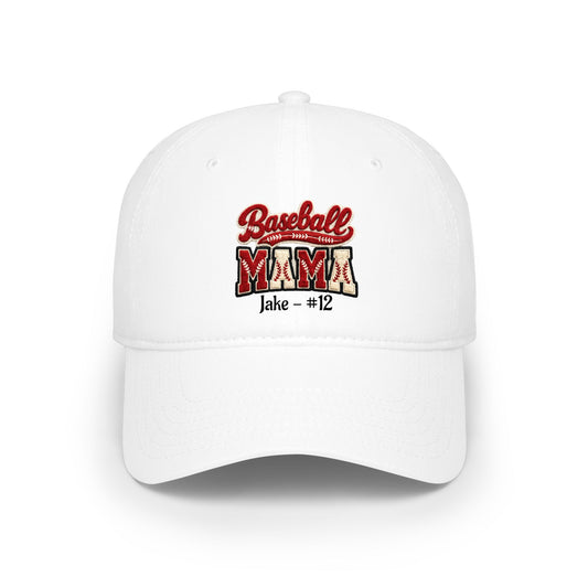 Baseball Mom Faux Embroidered Low Profile Cap — Personalized Name & Number
