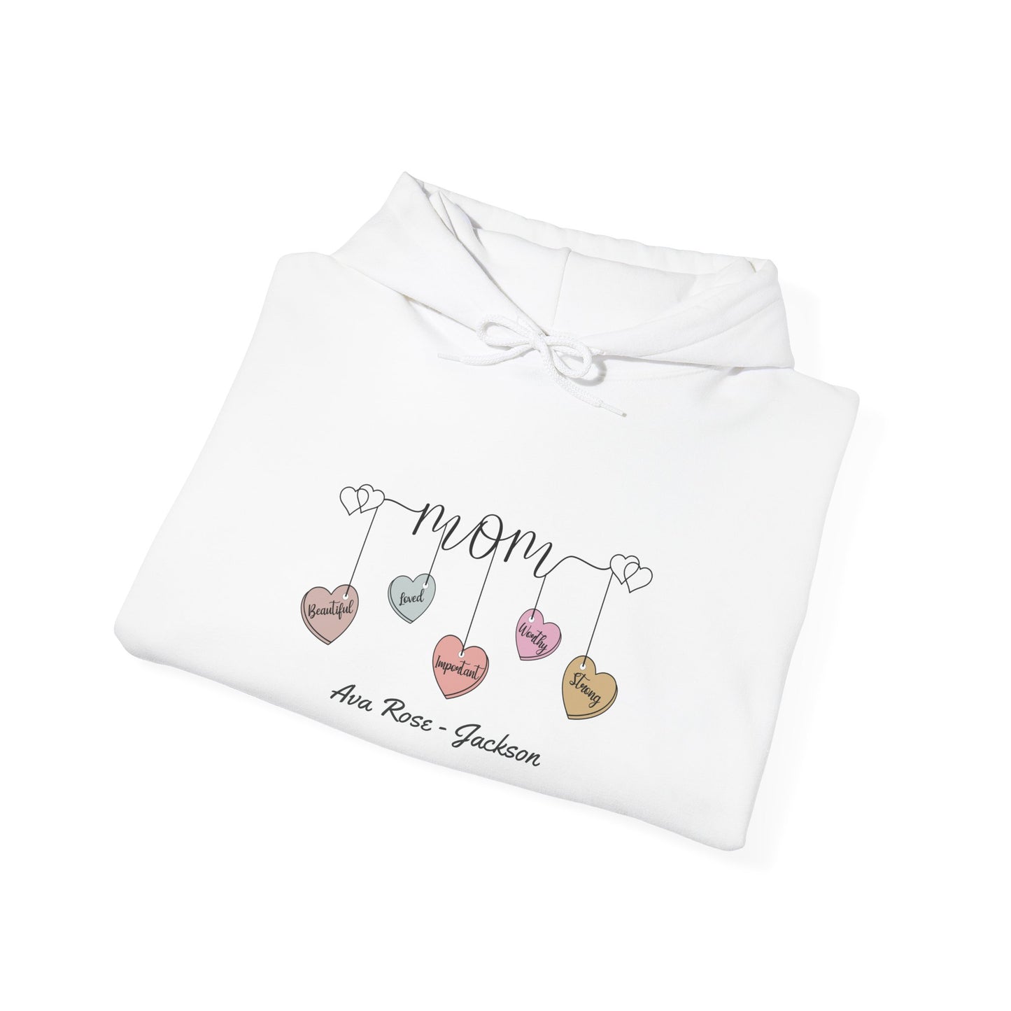 Mom Hearts Custom Kids Name Mama Hoodie — Personalized Mom Hoodie