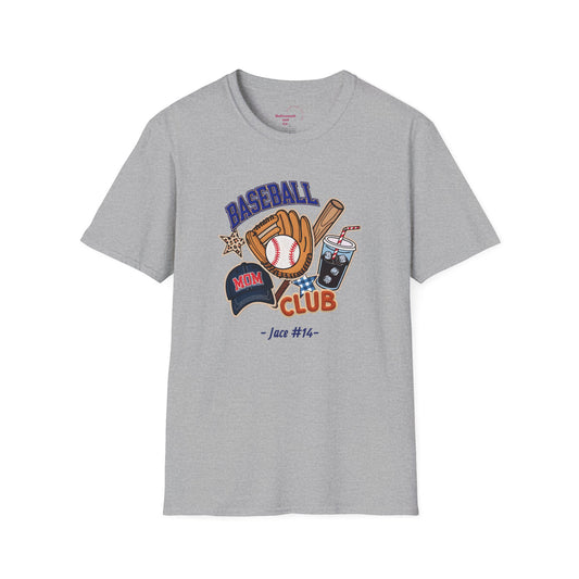Baseball Club Mama T-Shirt — Personalized Name & Number Tee