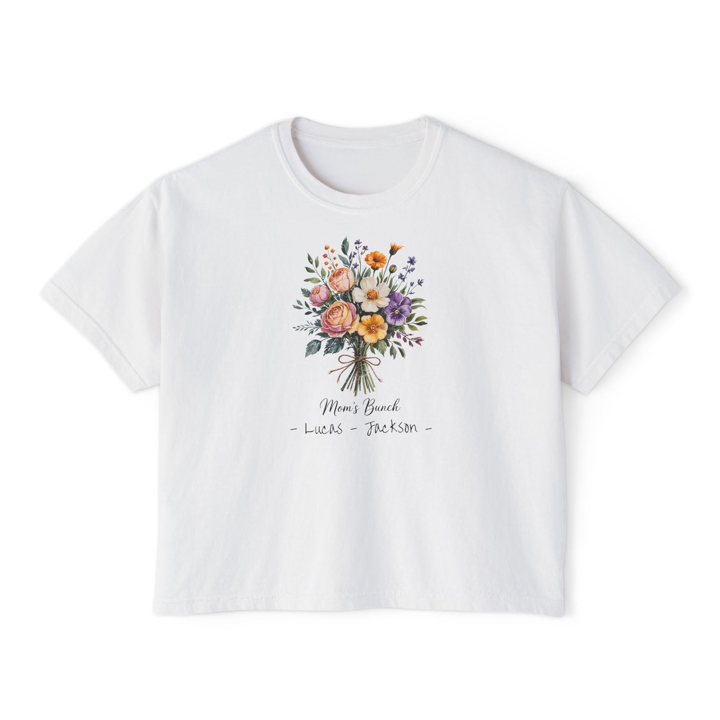 Mom's Bunch Custom Name Boxy Tee — Mother's Day Shirt