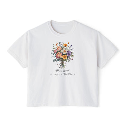 Mom's Bunch Custom Name Boxy Tee — Mother's Day Shirt