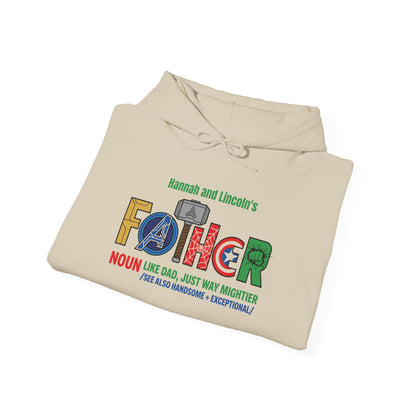 Superhero Father Custom Kid's Names Hoodie - Personalized Gift
