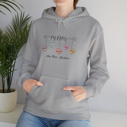 Mom Hearts Custom Kids Name Mama Hoodie — Personalized Mom Hoodie