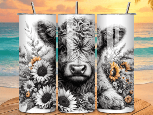 20oz or 25oz Highland Cow SKINNY TUMBLER - Free Personalization