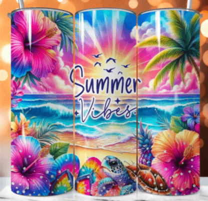 20oz or 25oz Summer Vibes SKINNY TUMBLER - Free Personalization