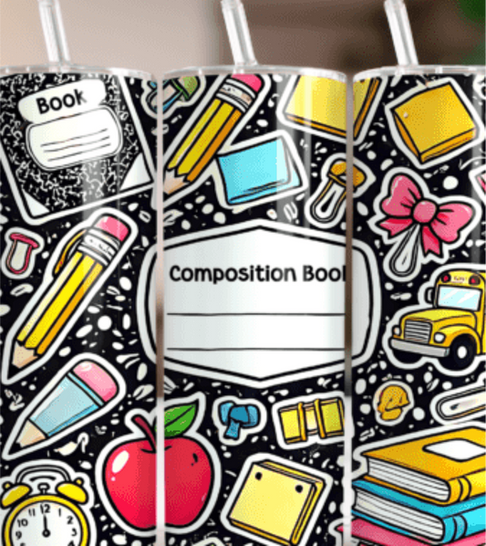 20oz or 25oz Composition Book SKINNY TUMBLER - Free Personalization